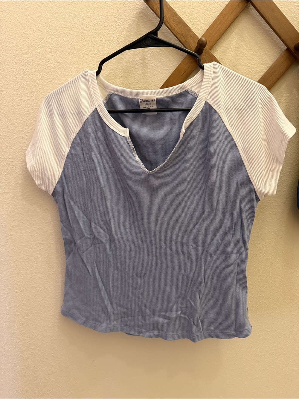 NWOT Casual Two-Tone Short Sleeve Top - Light Blue & White
